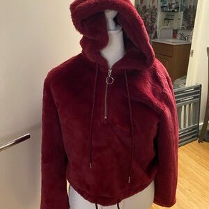 Women's Burgundy Faux Fur Hoodie
